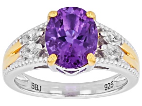 Pre-Owned Purple Color Change Zandrite(R) Rhodium Over Silver Two-Tone Ring 2.47ctw