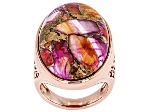 Pre-Owned Pink & Orange Spiny Oyster Shell Copper Solitaire Ring 30x18mm