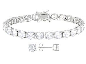 Pre-Owned White Cubic Zirconia Rhodium Over Brass Jewelry Set 37.44ctw