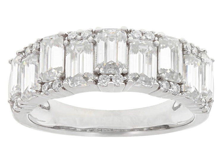 Pre-Owned Emerald Cut And Round Moissanite Platineve Band Ring 2.61ctw DEW