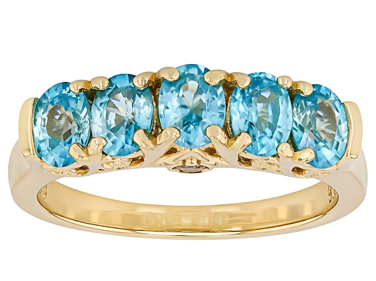 Pre-Owned Blue Zircon With White Zircon 18K Yellow Gold Over Sterling Silver Ring 2.48ctw