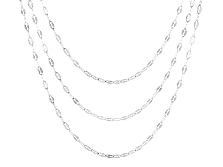 Pre-Owned Rhodium Plated 2.1mm Polished Mirror 16", 18", And 20" Chain Set