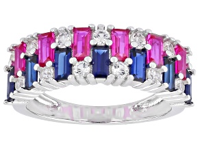 Pre-Owned Blue Lab Created Sapphire Rhodium Over Silver Band Ring 4.01ctw