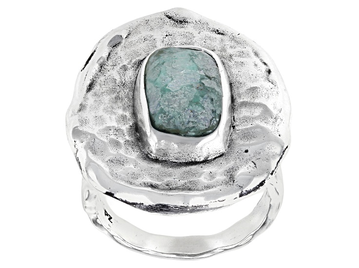 Pre-Owned Artisan Collection of Israelâ„¢ 12x7.5mm Roman Glass Sterling Silver Over Brass Ring