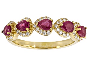 Pre-Owned Red Mahaleo(R) Ruby with White Moissanite 18K Yellow Gold Over Sterling Silver Ring 1.06ct