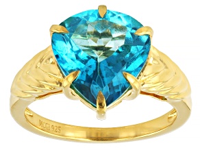 Pre-Owned Blue Paraiba Topaz 18k Yellow Gold Over Sterling Silver Solitaire Ring 5.53ct