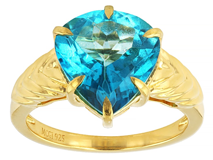 Pre-Owned Blue Paraiba Topaz 18k Yellow Gold Over Sterling Silver Solitaire Ring 5.53ct