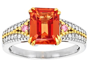 Pre-Owned Orange Lab Created Padparadscha Sapphire Rhodium & 18K Yellow Gold Over Silver Ring 2.68ct