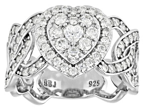 Pre-Owned Moissanite Platineve Heart Ring 0.80ctw DEW.