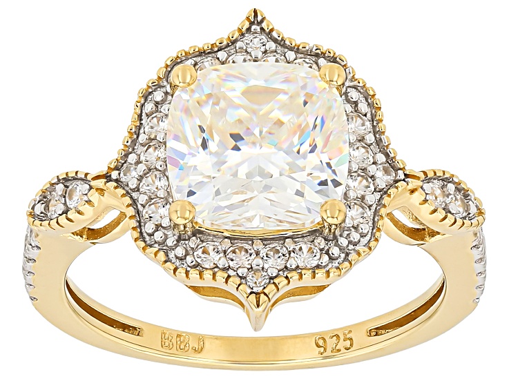 Pre-Owned Strontium Titanate With White Zircon 18k Yellow Gold Over Sterling Silver Ring 3.37ctw