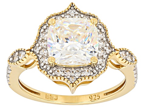 Pre-Owned Strontium Titanate With White Zircon 18k Yellow Gold Over Sterling Silver Ring 3.37ctw