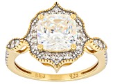 Pre-Owned Strontium Titanate With White Zircon 18k Yellow Gold Over Sterling Silver Ring 3.37ctw