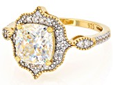Pre-Owned Strontium Titanate With White Zircon 18k Yellow Gold Over Sterling Silver Ring 3.37ctw