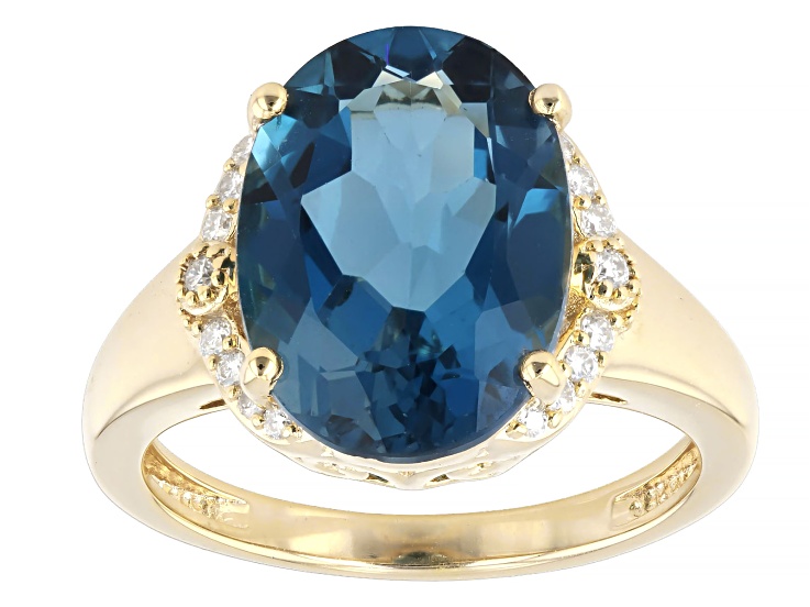 Pre-Owned London Blue Topaz With Moissanite 18K Yellow Gold Over Sterling Silver Ring 6.82ctw