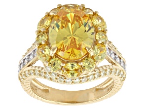 Pre-Owned Judith Ripka Canary and White Cubic Zirconia Rhodium and 14k Gold Clad Ring 9.16ctw