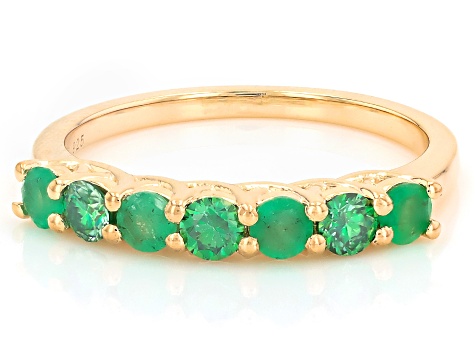 Pre-Owned Green Zambian Emerald with Green Moissanite 18K Yellow Gold Over Sterling Silver Ring 0.68