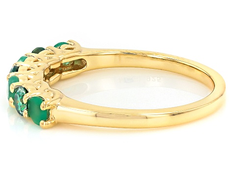 Pre-Owned Green Zambian Emerald with Green Moissanite 18K Yellow Gold Over Sterling Silver Ring 0.68
