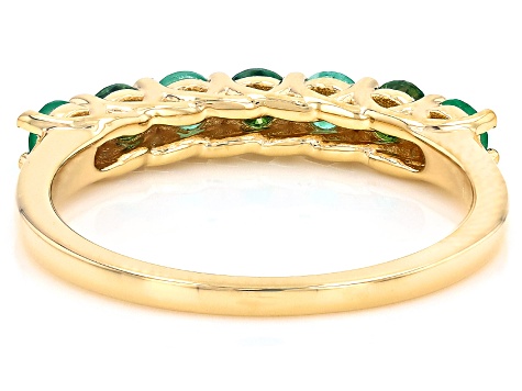 Pre-Owned Green Zambian Emerald with Green Moissanite 18K Yellow Gold Over Sterling Silver Ring 0.68