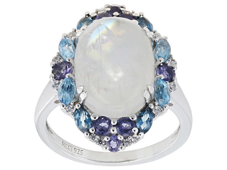 Pre-Owned Rainbow Moonstone Rhodium Over Sterling Silver Ring 1.17ctw