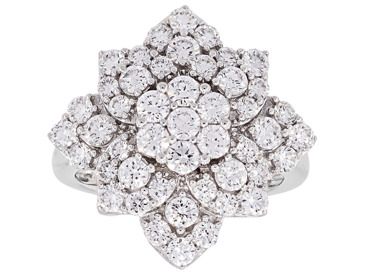 Pre-Owned White Lab-grown Diamond H SI Rhodium Over Sterling Silver Flower Ring 2.00ctw