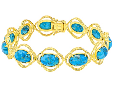Pre-Owned Blue Composite Turquoise 18k Yellow Gold Over Sterling Silver Bracelet