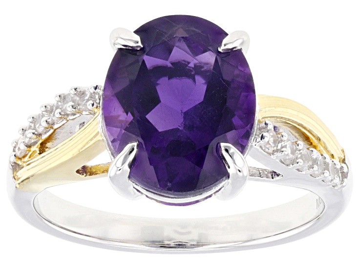 Pre-Owned Purple African Amethyst Rhodium and 18K Yellow Gold Over Sterling Silver Ring 2.92ctw