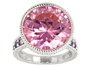 Pre-Owned Judith Ripka Pink and Purple Cubic Zirconia Rhodium Over Sterling Silver Ring 22.70ctw