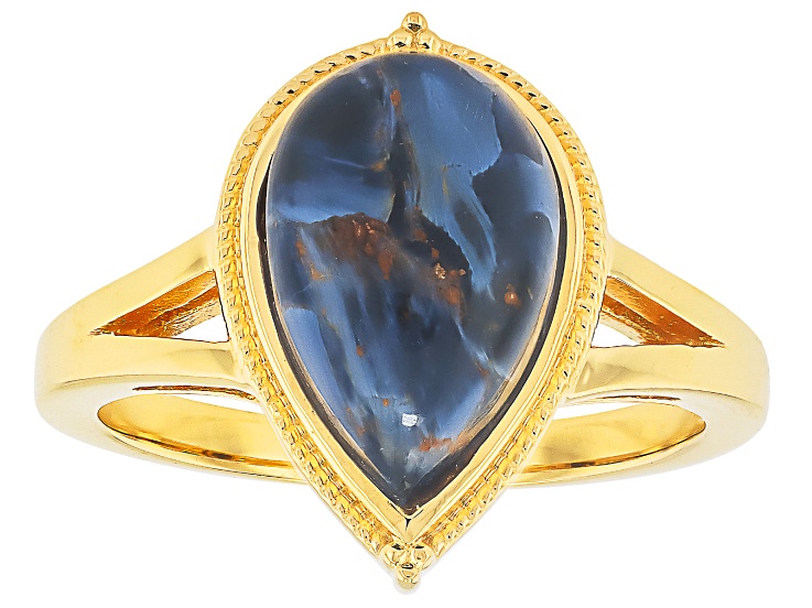 Pre-Owned Blue Pietersite 18K Yellow Gold Over Sterling Silver Solitaire Ring
