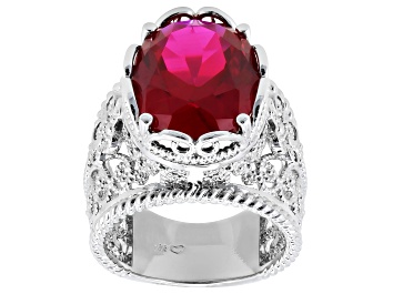 Picture of Pre-Owned Red Lab Created Ruby Rhodium Over Brass Ring 9.40ct