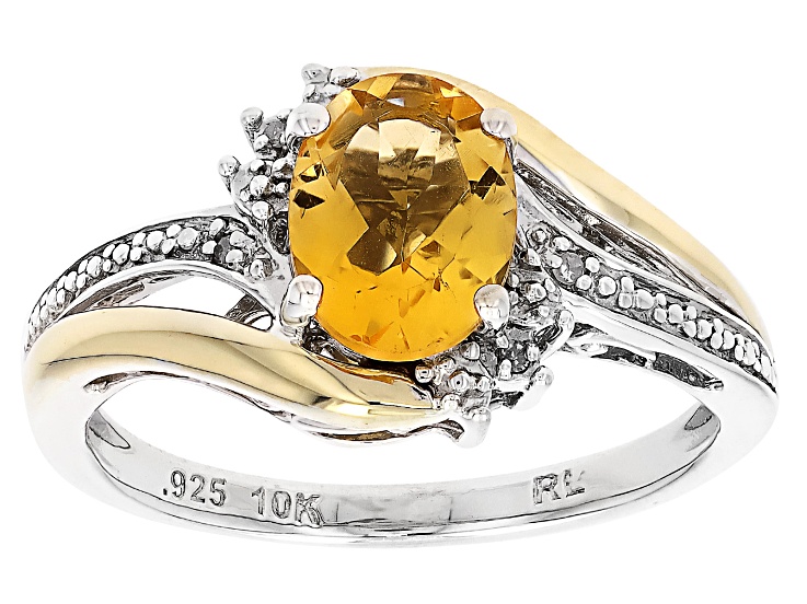 Pre-Owned Yellow Citrine Rhodium and 10k Yellow Gold Over Sterling Silver Ring 1.01ctw