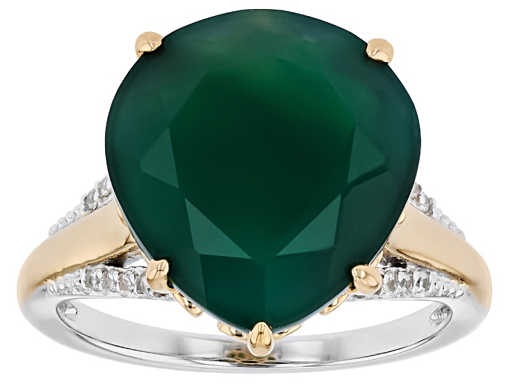 Pre-Owned Green Onyx with White Zircon Rhodium Over Sterling Silver Two-Tone Ring 7.64ctw