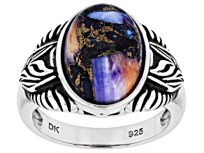 Pre-Owned Purple Composite Turquoise Sterling Silver Feather Ring 14x10mm