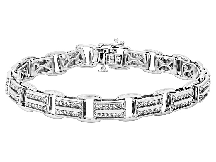 Pre-Owned White Lab-Grown Diamond F VS2 Rhodium Over Sterling Silver Mens Tennis Bracelet 2.00ctw