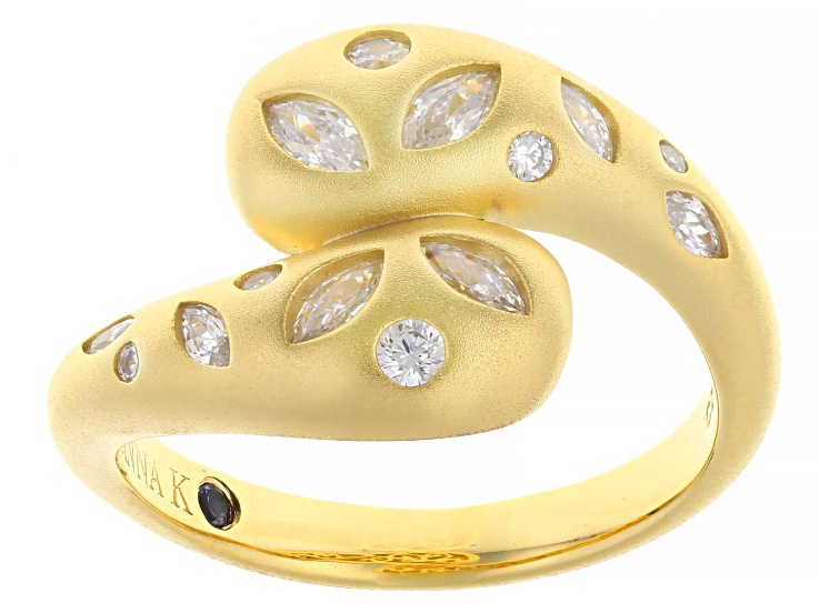 Pre-Owned White Cubic Zirconia 18k Yellow Gold Over Sterling Silver Bypass Ring 0.86ctw