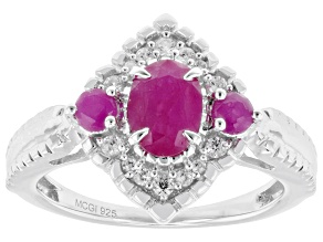 Pre-Owned Red John Saul Ruby Rhodium Over Sterling Silver Ring 1.48ctw