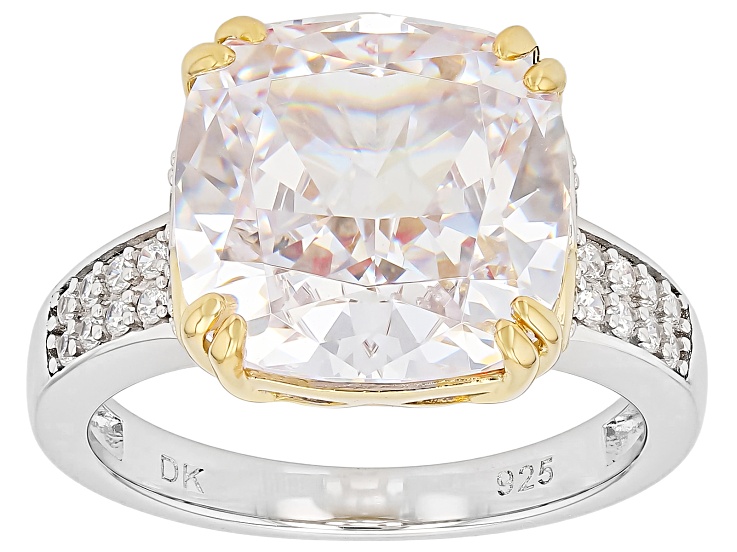 Pre-Owned White Cubic Zirconia Rhodium and 18K Yellow Gold Over Sterling Silver Ring 11.58ctw