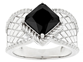 Pre-Owned Black Spinel Rhodium Over Sterling Silver Ring 1.77ctw