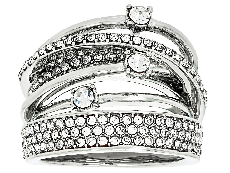 Pre-Owned White Crystal Silver Tone Crossover Ring - P87277 | JTV