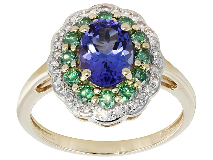 Pre-Owned Blue Tanzanite 10K Yellow Gold Double Halo Ring 1.63ctw
