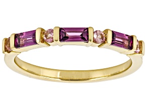Pre-Owned Grape Color Rhodolite with Pink Tourmaline 18K Yellow Gold Over Sterling Silver Ring 0.51c