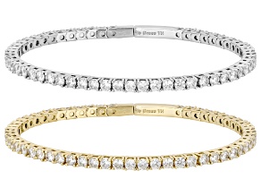 Pre-Owned White Cubic Zirconia Rhodium And 18k Yellow Gold Plated Flex Bangle Set of 2 18.46ctw