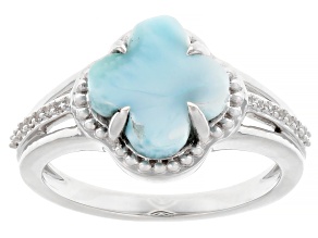 Pre-Owned Blue Larimar Rhodium Over Sterling Silver Clover Ring 0.15ctw