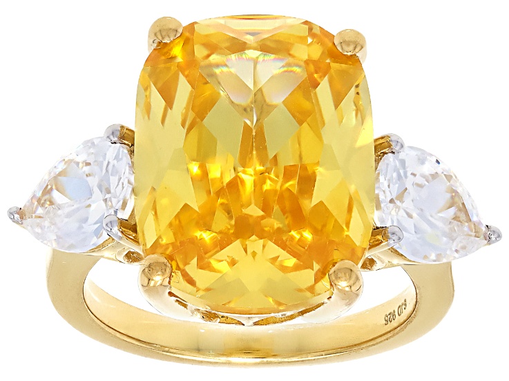 Pre-Owned Canary And White Cubic Zirconia 18k Yellow Gold Over Sterling Silver Scintillant CutÂ® Ring