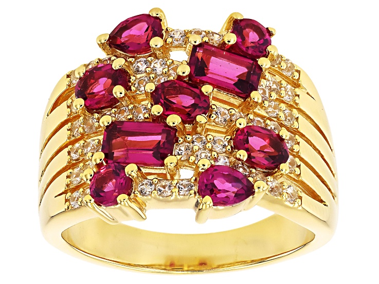 Pre-Owned Grape Color Rhodolite With White Zircon 18K Yellow Gold Over Sterling Silver Ring 2.07ctw