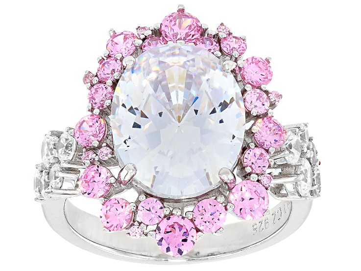 Pre-Owned Pink and White Cubic Zirconia Rhodium Over Sterling Silver Ring 9.68ctw