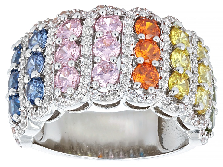 Pre-Owned Multi-Color Cubic Zirconia Rhodium Plated Ring 1.14ctw
