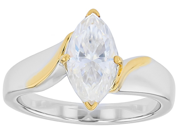 Pre-Owned Marquise Moissanite Platineve and 14k Yellow Gold Over Silver Solitaire Ring 2.00ct DEW.
