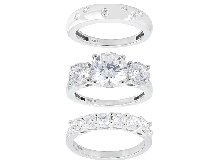 Pre-Owned White Cubic Zirconia Rhodium Plated Ring and Band Set of 3 9.35ctw