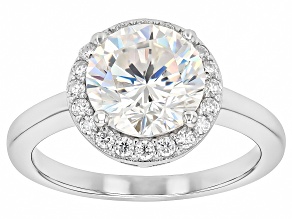 Pre-Owned White Lab Created Strontium Titanate Rhodium Over Sterling Silver Ring 3.94ctw