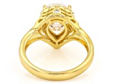 Pre-Owned Pear And Round Moissanite 14k Yellow Gold Over Silver Halo Ring 3.96ctw DEW